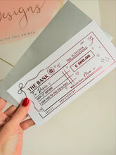 Load image into Gallery viewer, Personalised foil girly hearts gift cheque