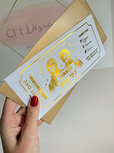Load image into Gallery viewer, Personalised Oasis Concert Ticket | Oasis Live 2027 Foil Ticket | Foil Concert Ticket Gift | Black &amp; White Music Gift | Concert Keepsake