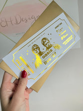 Load image into Gallery viewer, Personalised Oasis Concert Ticket | Oasis Live 2027 Foil Ticket | Foil Concert Ticket Gift | Black &amp; White Music Gift | Concert Keepsake