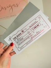 Load image into Gallery viewer, Personalised foil girly hearts gift cheque