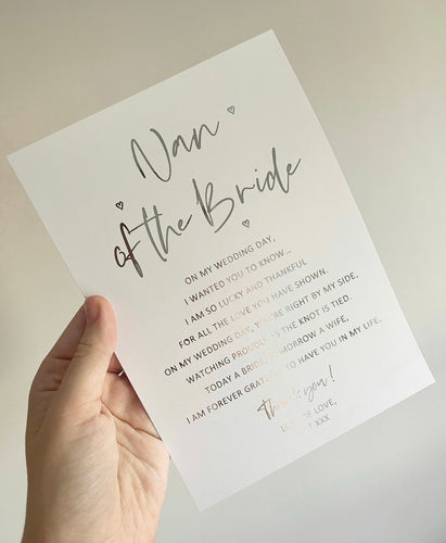 Nan Nanny Grandma of the Bride Wedding Foil Print