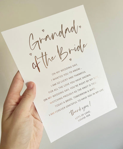Grandad of the Bride / Groom Wedding Foil Print