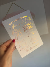 Load image into Gallery viewer, Personalised Anniversary Foil Print | Our Story Couple Keepsake | Wedding Milestone Gift | Relationship Memories | Custom Anniversary Present