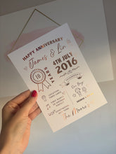 Load image into Gallery viewer, Personalised Anniversary Foil Print | Our Story Couple Keepsake | Wedding Milestone Gift | Relationship Memories | Custom Anniversary Present