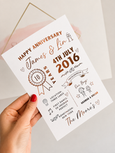 Load image into Gallery viewer, Personalised Anniversary Foil Print | Our Story Couple Keepsake | Wedding Milestone Gift | Relationship Memories | Custom Anniversary Present