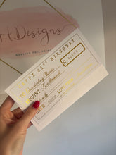 Load image into Gallery viewer, Personalised foil gift cheque