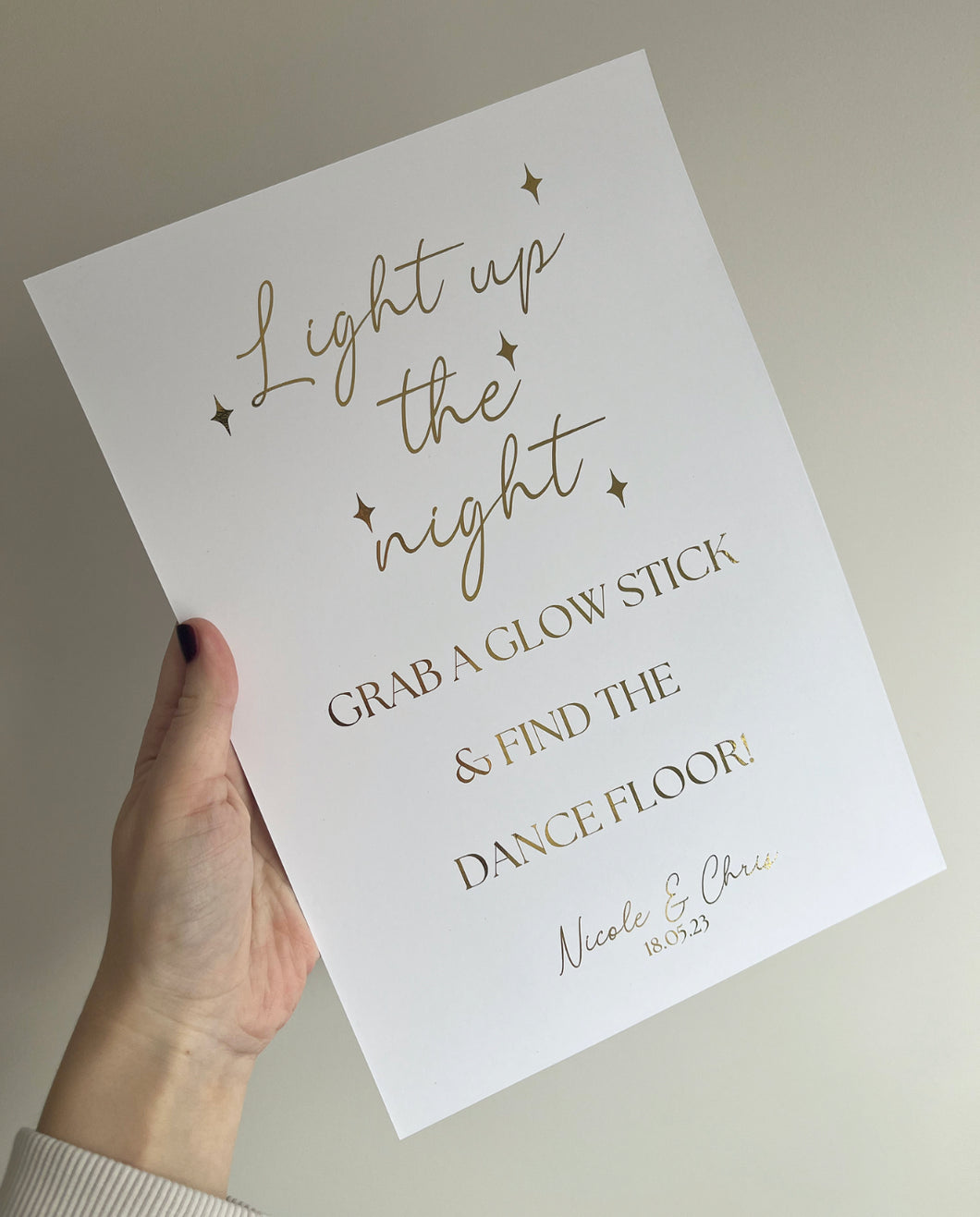 Light up the night glow stick Foil Wedding Print