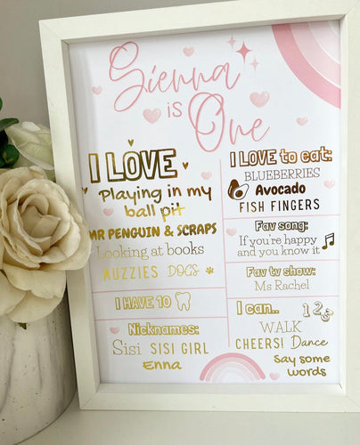 1st Birthday Print - pink rainbow heart theme