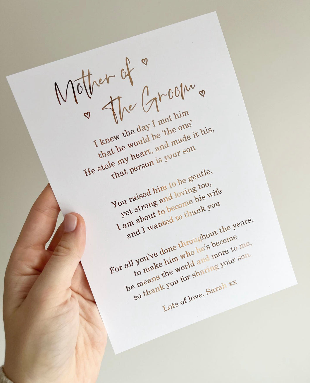 Mother of the Groom (hearts) Foil Print