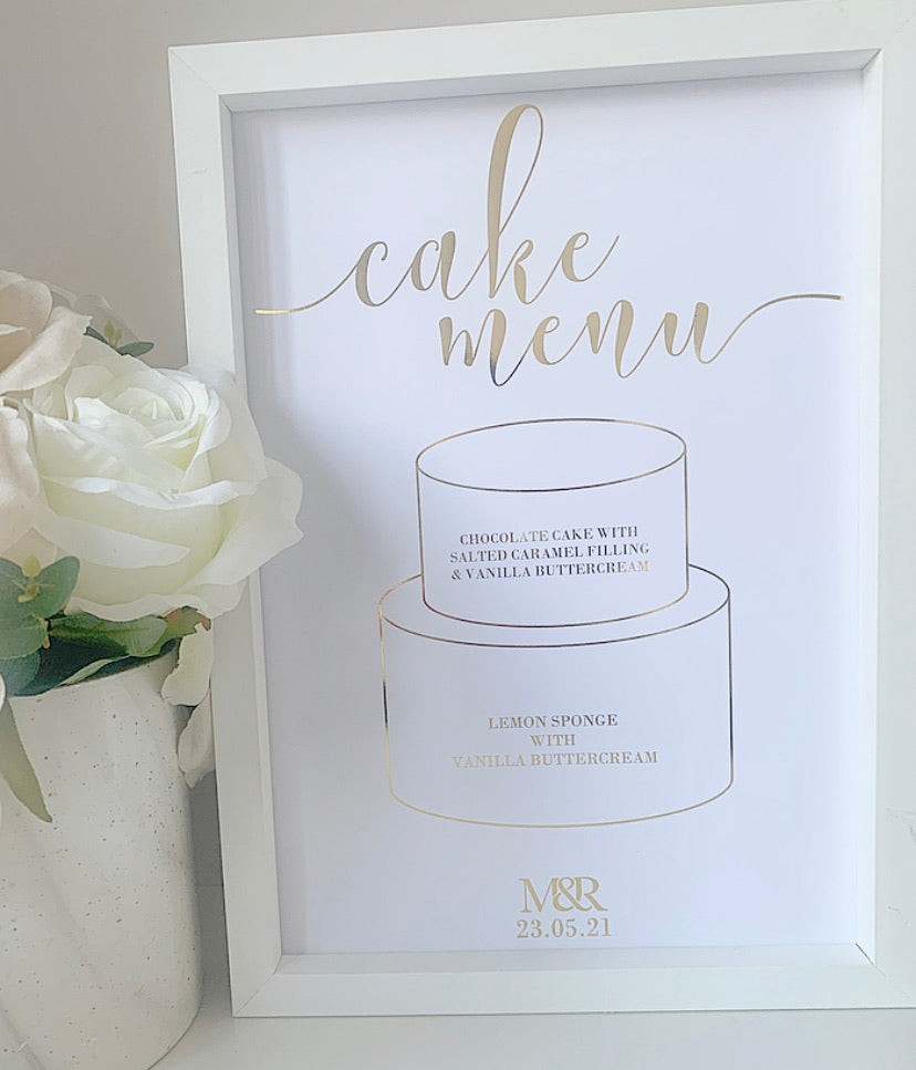 Cake Menu wedding Foil Wedding Print