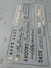 Load image into Gallery viewer, Personalised foil gift cheque