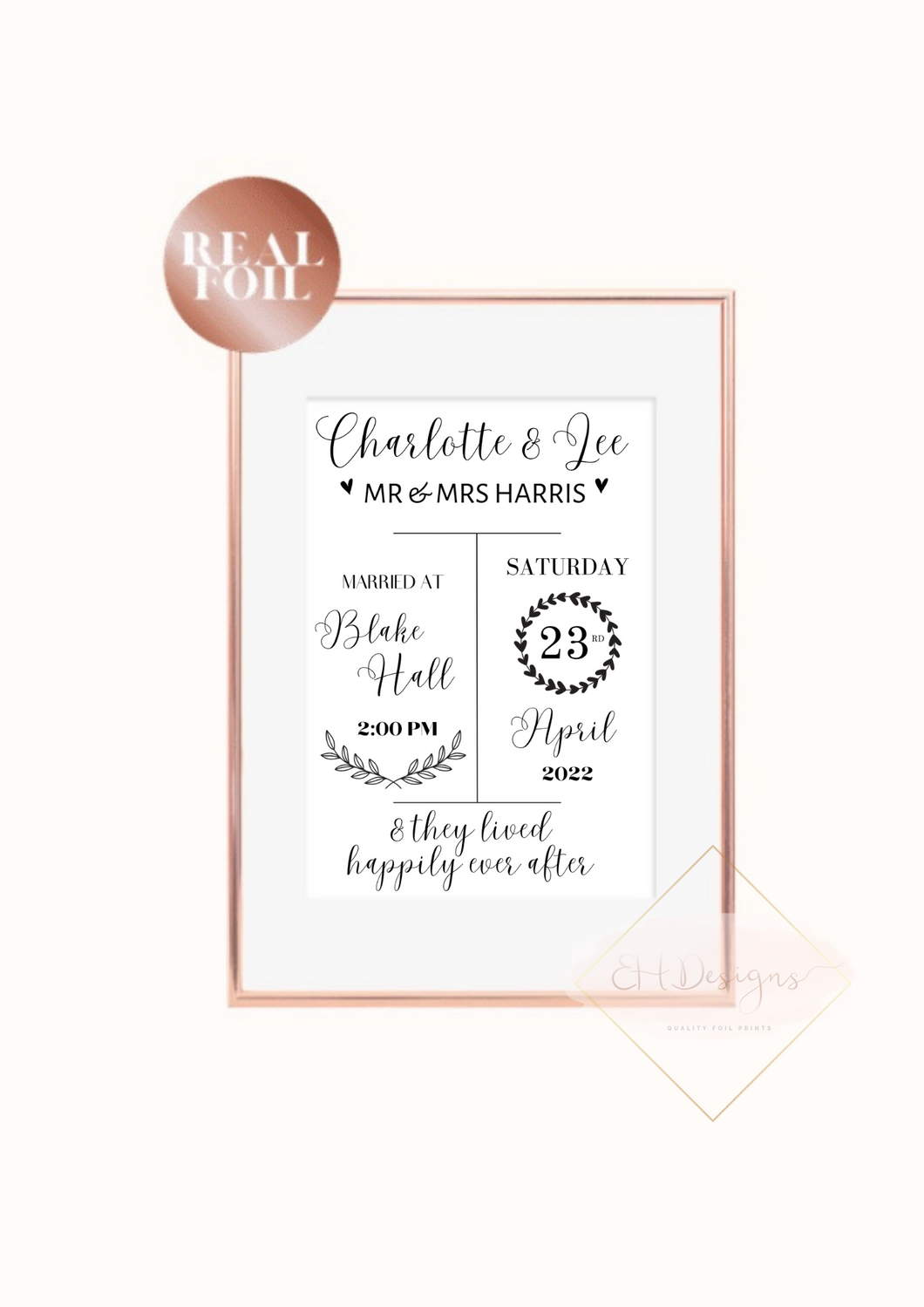 Mr & Mrs Wedding Anniversary Gift Foil Wedding Print