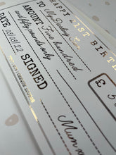 Load image into Gallery viewer, Personalised foil gift cheque