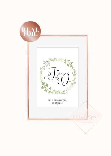 Mr & Mrs Wreath wedding gift Foil Wedding Print