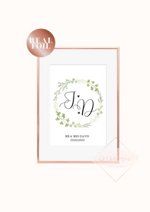 Mr & Mrs Wreath wedding gift Foil Wedding Print