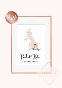 Map She Said Yes Engagement Print