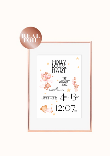 Bears & Balloons Pink Newborn Print