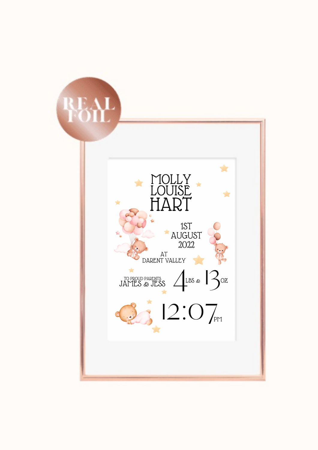Bears & Balloons Pink Newborn Print