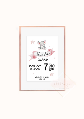 Elephant Theme Newborn Print