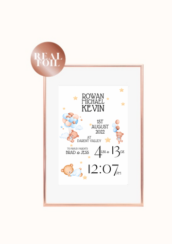 Bears & Balloons Blue Newborn Print