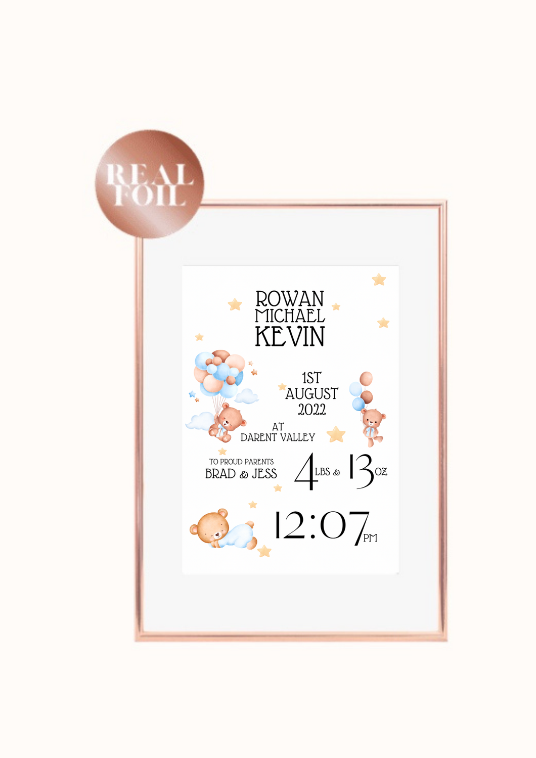 Bears & Balloons Blue Newborn Print