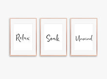 Load image into Gallery viewer, Relax Soak Unwind Bathroom Trio